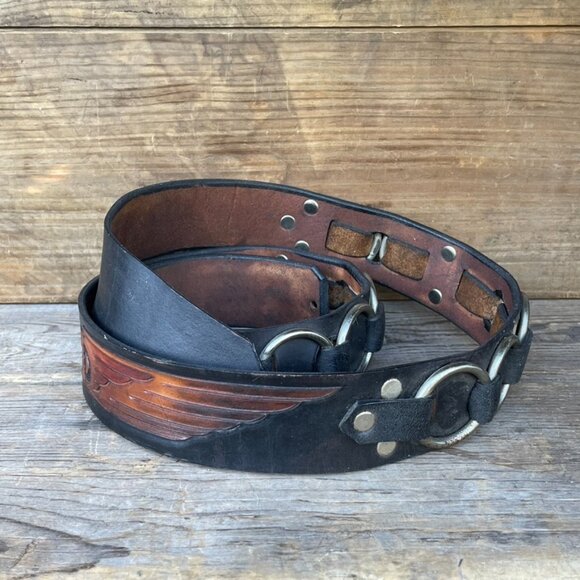 Harley Davisdon Biker Motorcycle Belt Leather Belt Strap Vintage Black / Brown - Picture 7 of 13